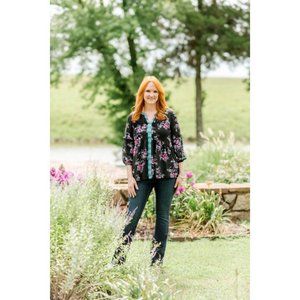 The Pioneer Woman ¾-Sleeve Blouson Empire Top, NWT